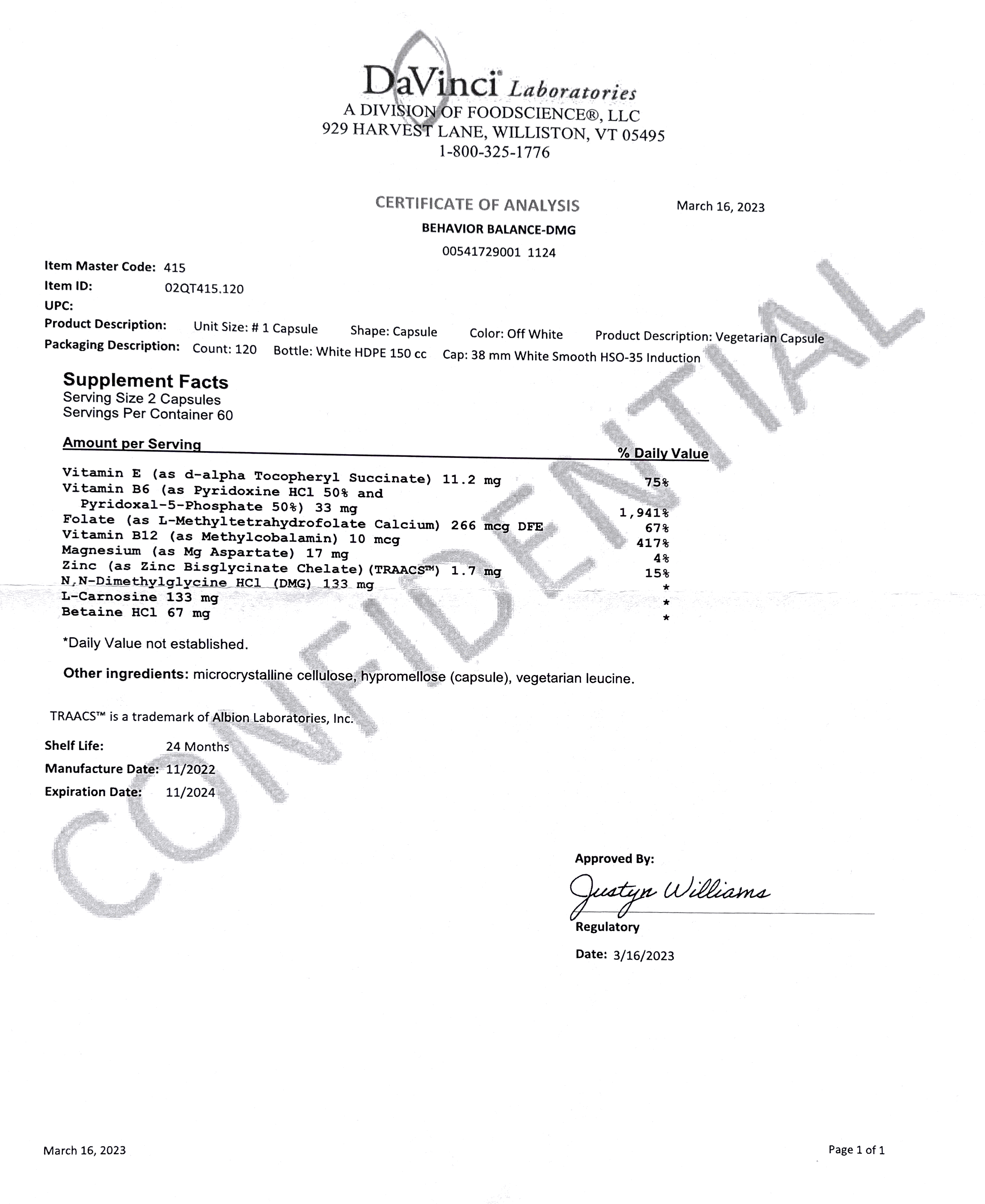 Certificate Of Analysis